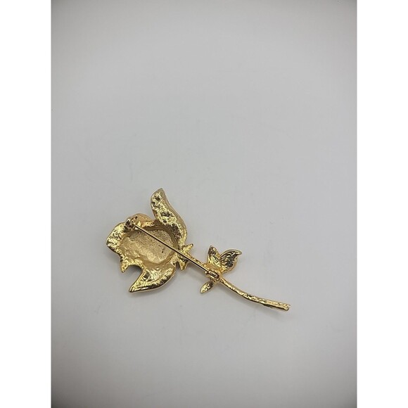 Vintage Brooch Pin Rose Flower Gold Tone Crystals Jewelry Costume - Picture 11 of 15